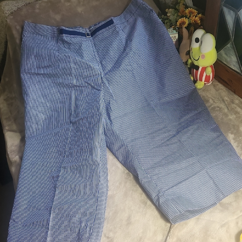 Alfred Dunner Blue and White Pinstripe Capri Pants NWT